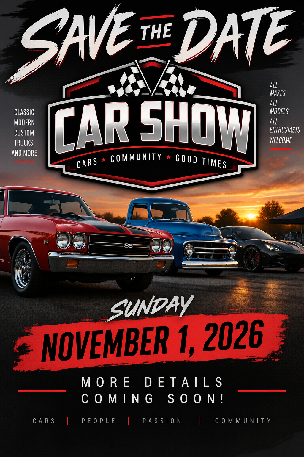Save the Date — Car Show, Sunday November 1, 2026